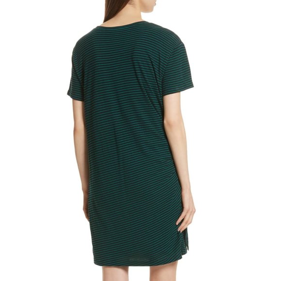 VINCE Classic Stripe Green Side Tie Jersey Dress - Picture 2 of 6